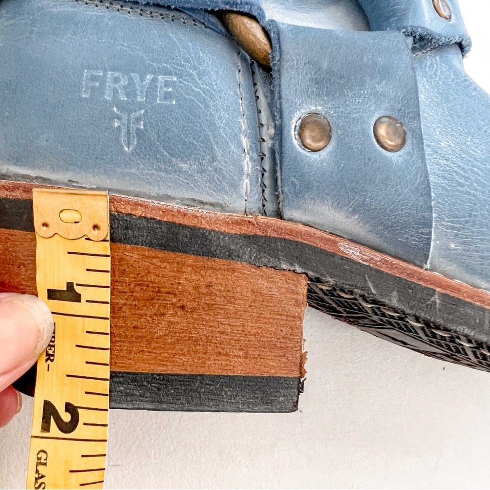 RARE Vintage Frye Sky Blue Floral Cutout Stud Harness Boots Size 7.5 - Picture 7 of 13